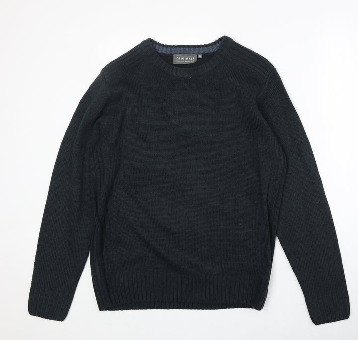 Original Mens Blue Round Neck Acrylic Pullover Jumper Size M Long Sleeve