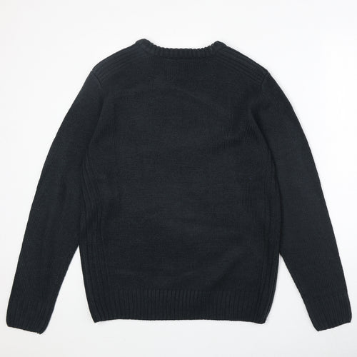 Original Mens Blue Round Neck Acrylic Pullover Jumper Size M Long Sleeve