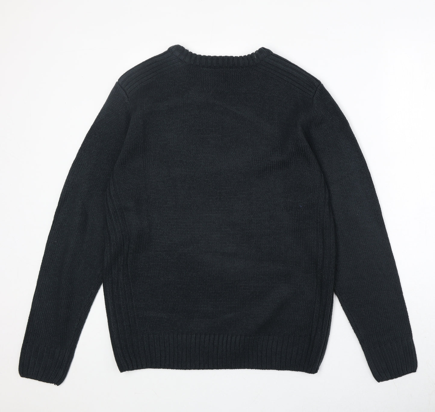 Original Mens Blue Round Neck Acrylic Pullover Jumper Size M Long Sleeve