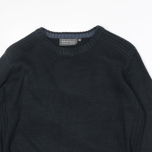 Original Mens Blue Round Neck Acrylic Pullover Jumper Size M Long Sleeve