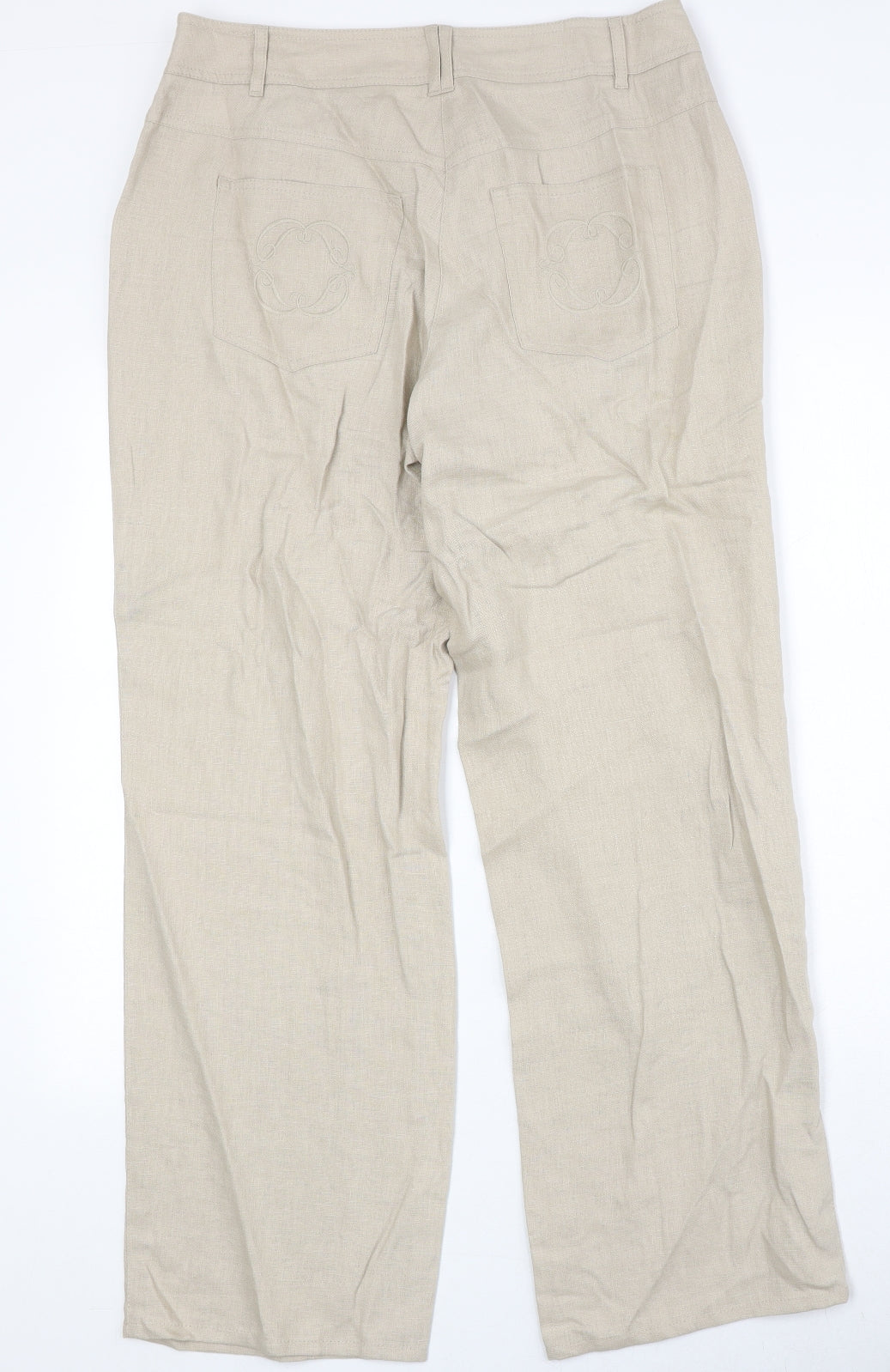 Gerry Weber Womens Beige Linen Trousers Size 14 Regular Zip