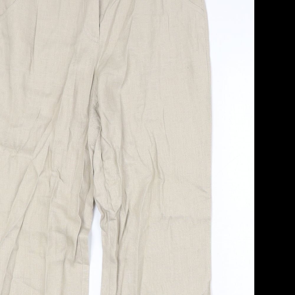 Gerry Weber Womens Beige Linen Trousers Size 14 Regular Zip