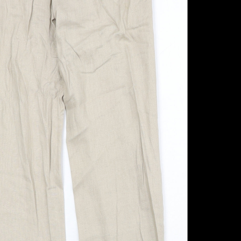 Gerry Weber Womens Beige Linen Trousers Size 14 Regular Zip