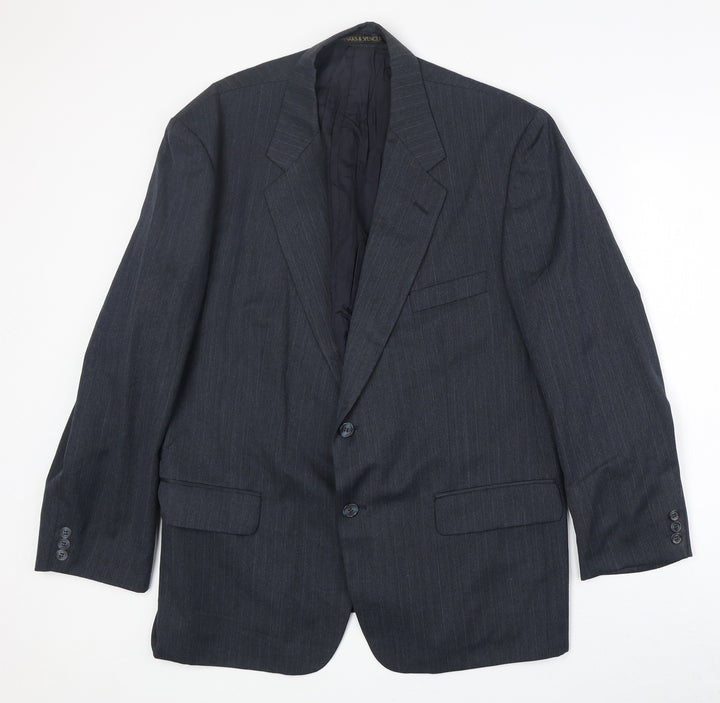Marks and Spencer Mens Blue Striped Polyester Jacket Suit Jacket Size 44 Regular