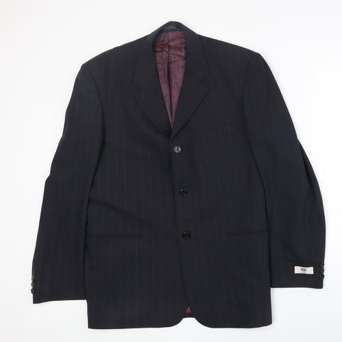 1880 Mens Black Striped Polyester Jacket Suit Jacket Size 36 Regular