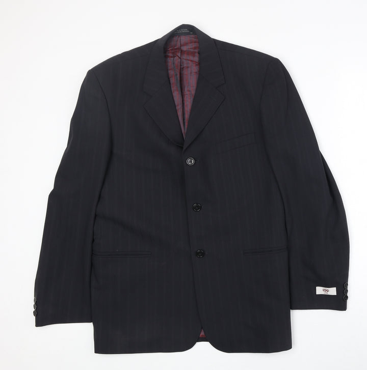 1880 Mens Black Striped Polyester Jacket Suit Jacket Size 36 Regular