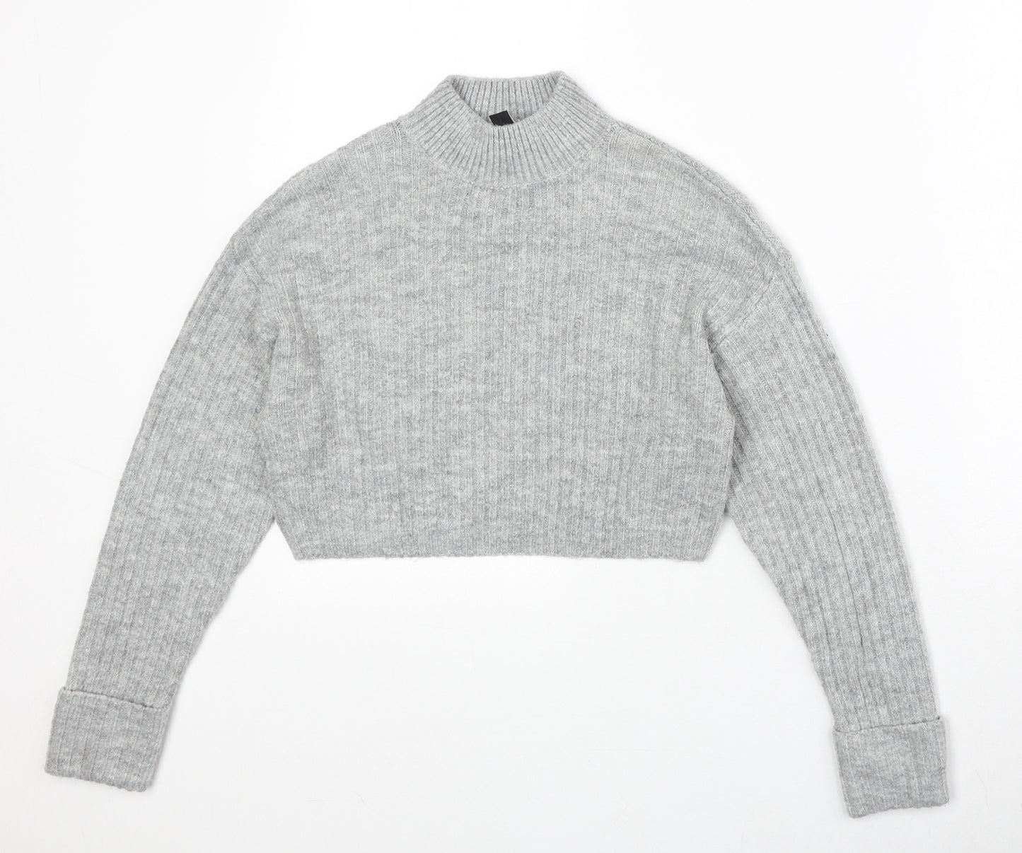 New Look Girls Grey Mock Neck Acetate Pullover Jumper Size 10-11 Years Pullover - Ribbed Cropped