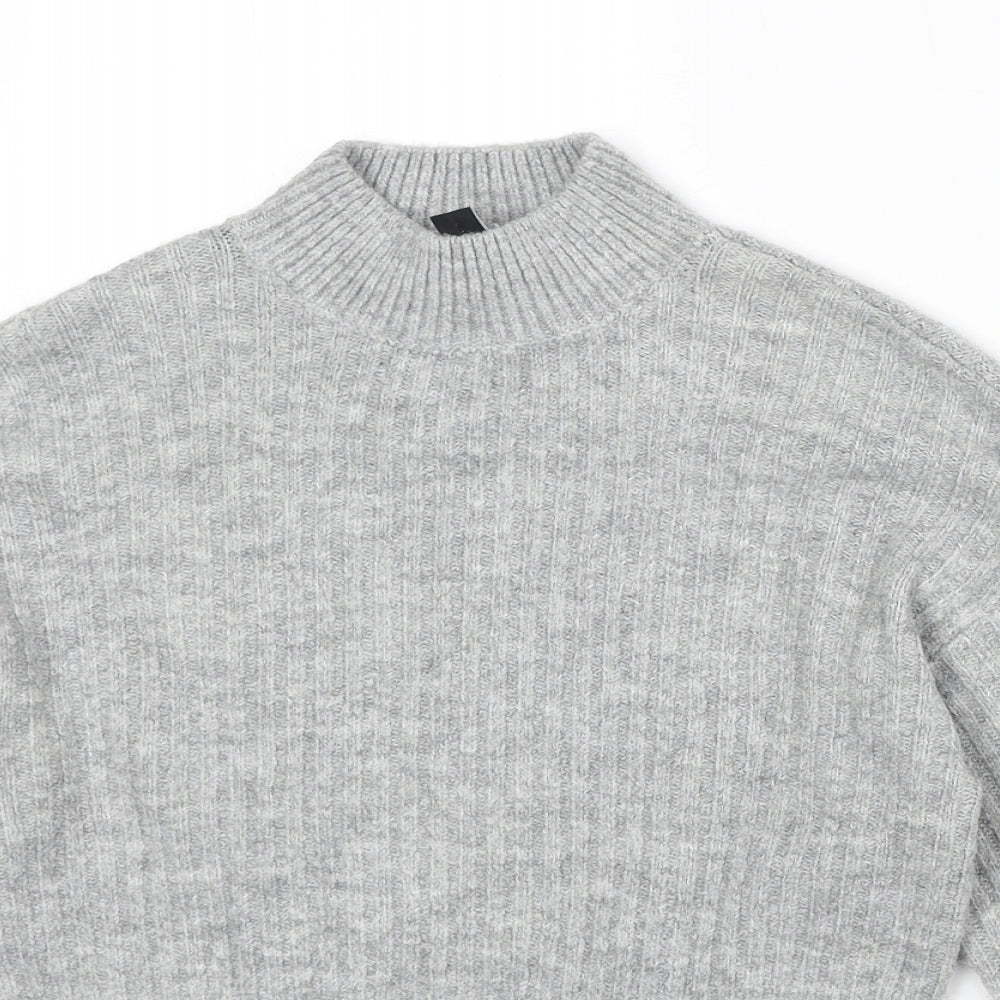 New Look Girls Grey Mock Neck Acetate Pullover Jumper Size 10-11 Years Pullover - Ribbed Cropped