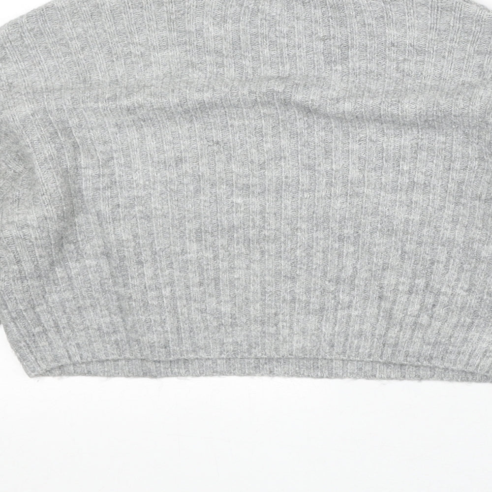 New Look Girls Grey Mock Neck Acetate Pullover Jumper Size 10-11 Years Pullover - Ribbed Cropped