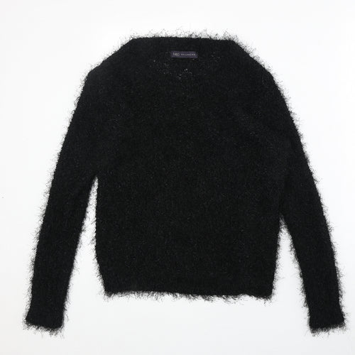 Marks and Spencer Womens Black Round Neck Herringbone Polyester Pullover Jumper Size 8
