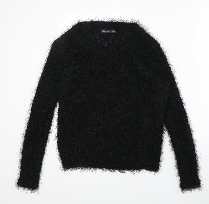 Marks and Spencer Womens Black Round Neck Herringbone Polyester Pullover Jumper Size 8
