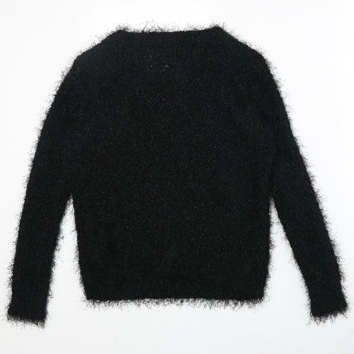 Marks and Spencer Womens Black Round Neck Herringbone Polyester Pullover Jumper Size 8