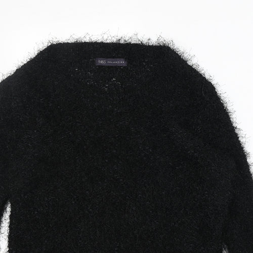 Marks and Spencer Womens Black Round Neck Herringbone Polyester Pullover Jumper Size 8