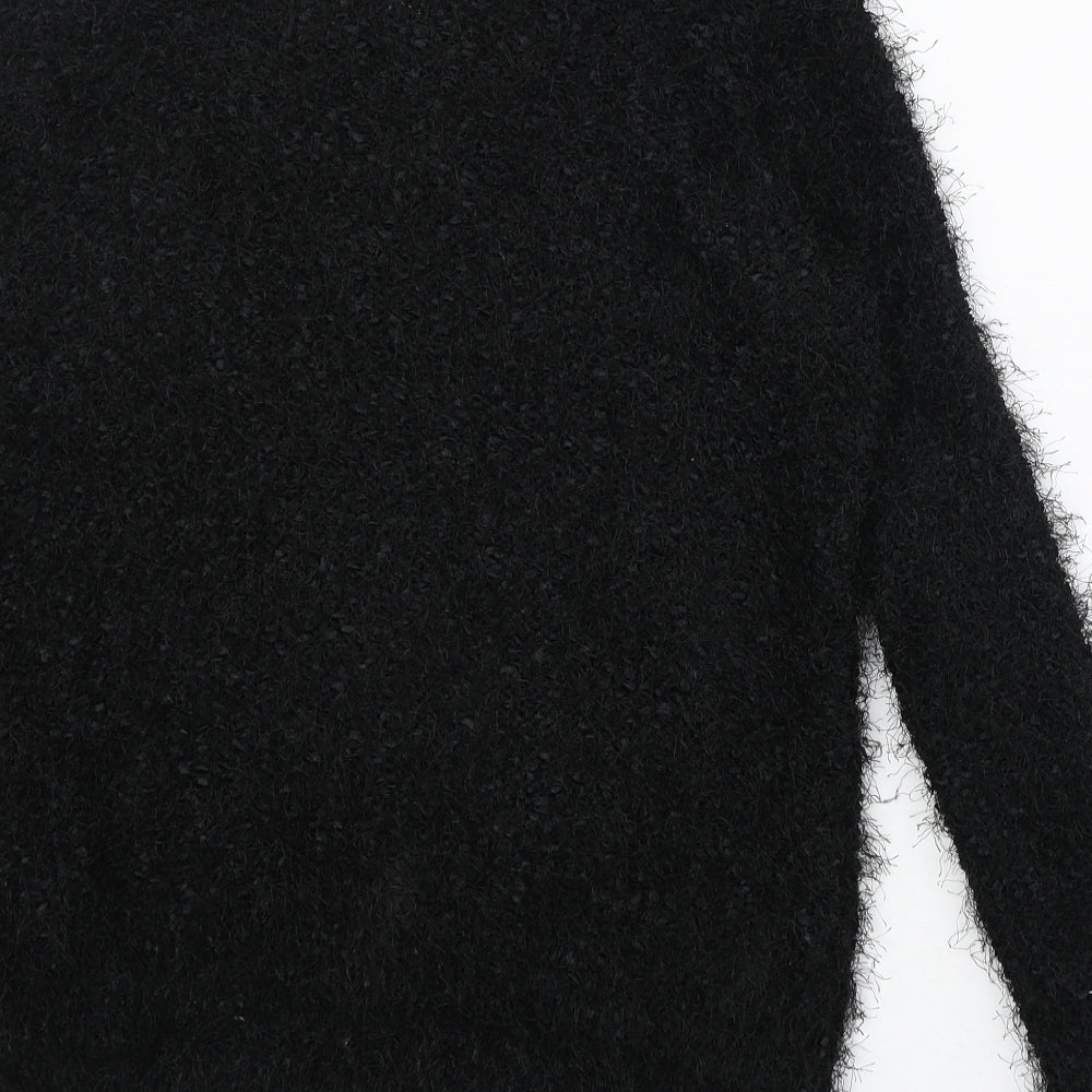 Marks and Spencer Womens Black Round Neck Herringbone Polyester Pullover Jumper Size 8