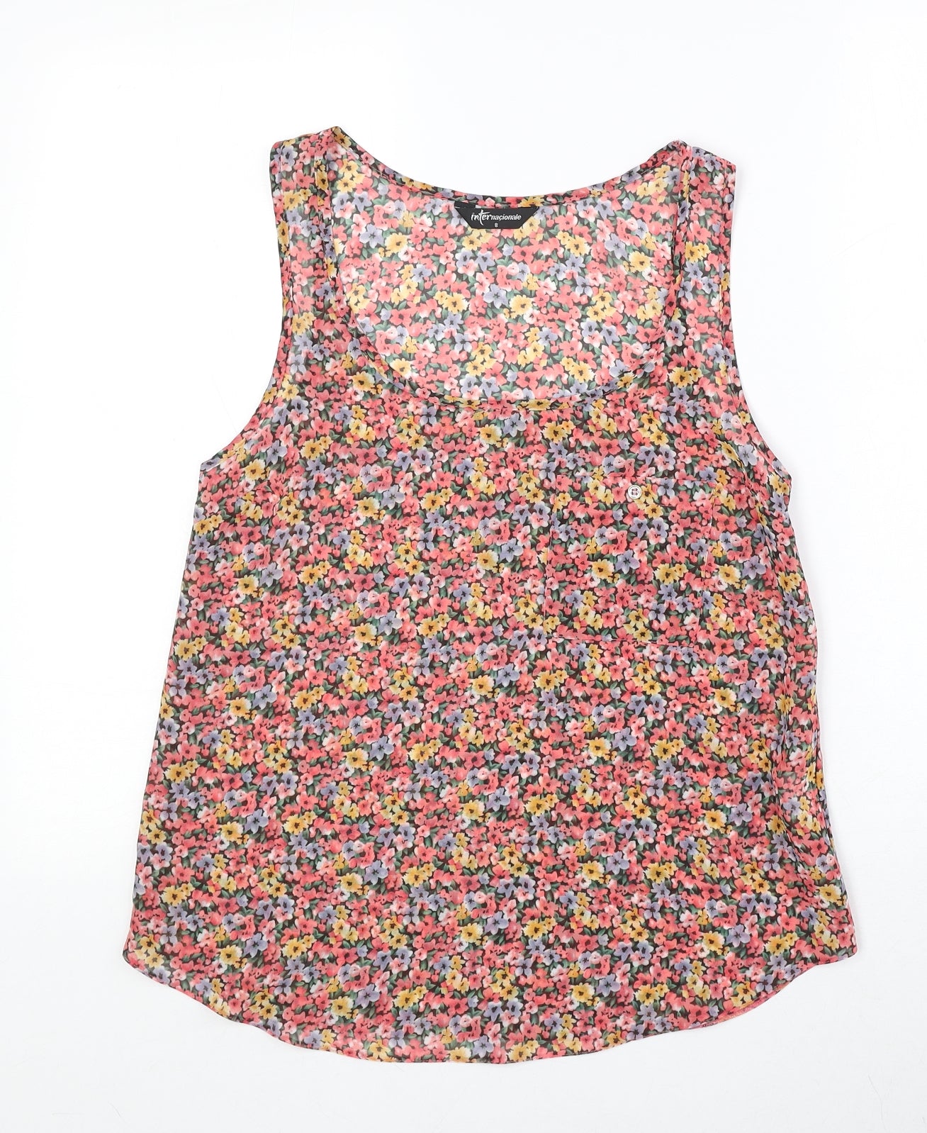 Internacionale Womens Multicoloured Floral Polyester Basic Tank Size 8 Round Neck