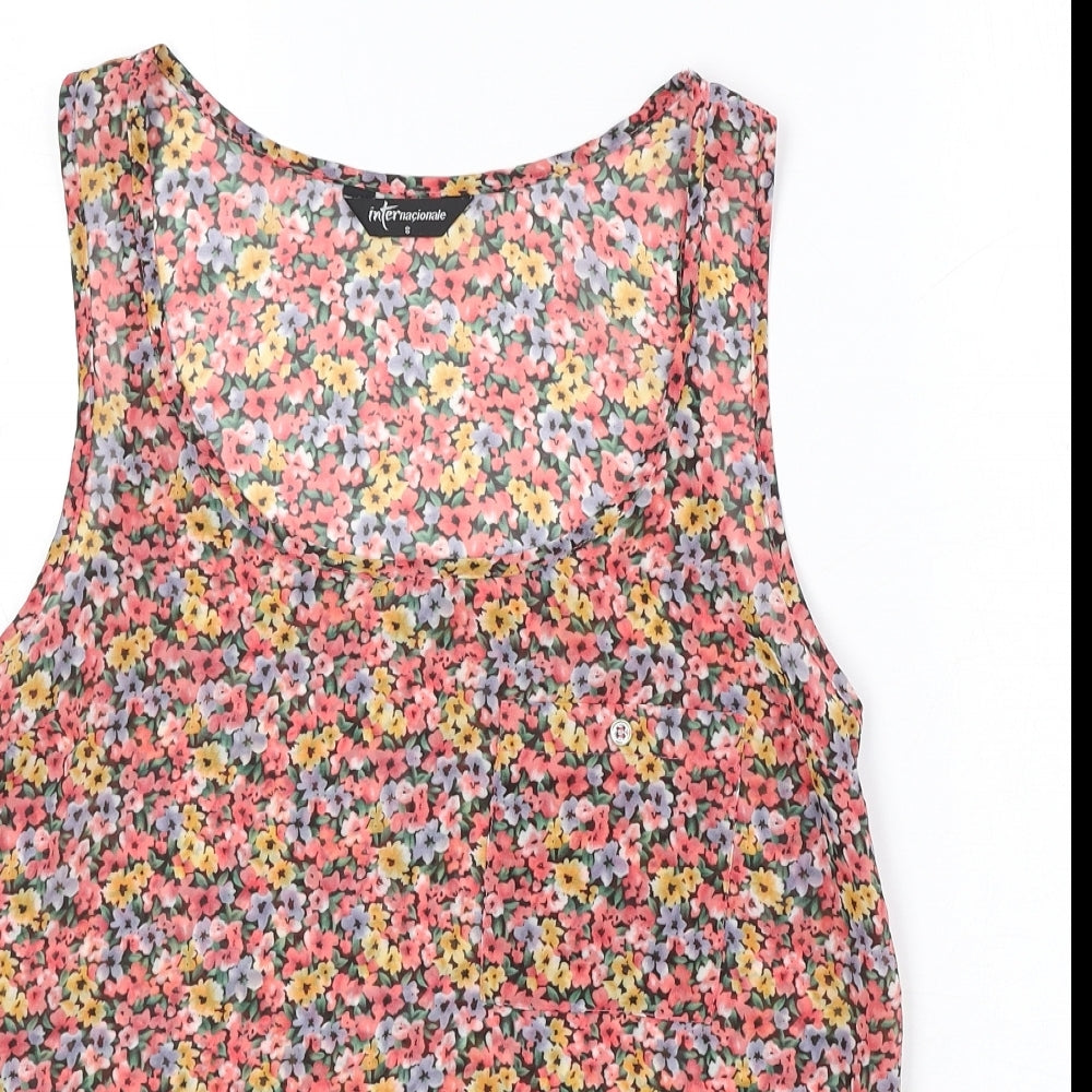 Internacionale Womens Multicoloured Floral Polyester Basic Tank Size 8 Round Neck