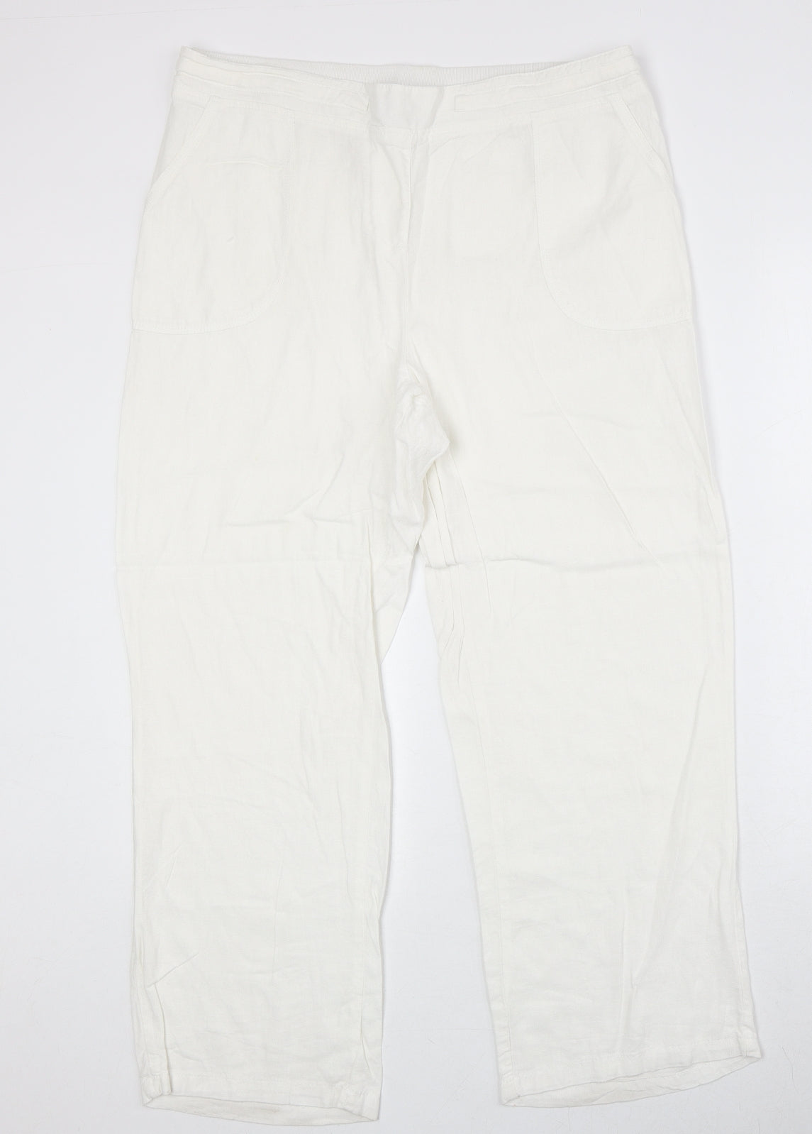 Bonmarché Womens White Viscose Trousers Size 16 Regular Drawstring