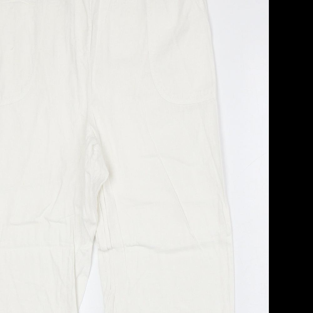 Bonmarché Womens White Viscose Trousers Size 16 Regular Drawstring