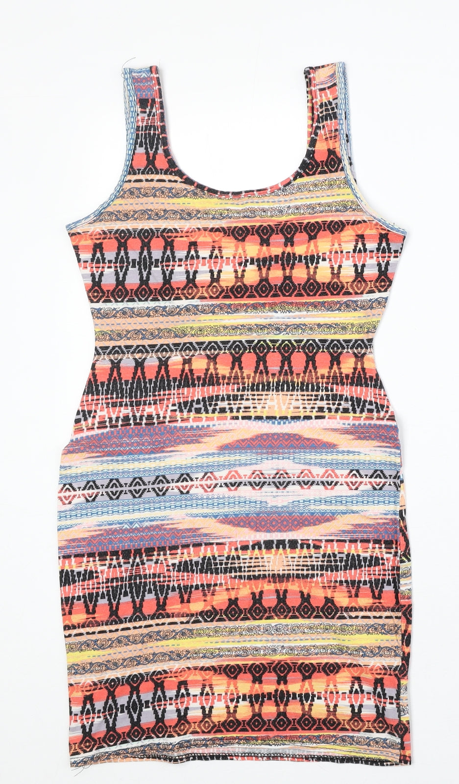 New Look Womens Multicoloured Geometric Viscose Bodycon Size 8 Round Neck Pullover