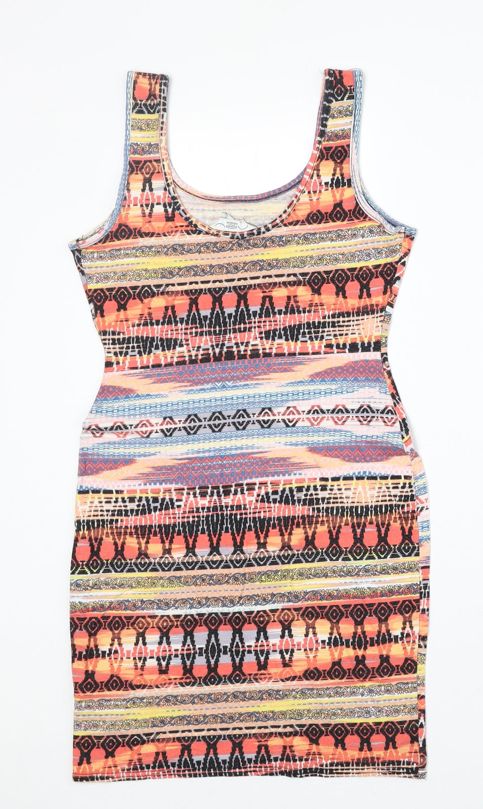 New Look Womens Multicoloured Geometric Viscose Bodycon Size 8 Round Neck Pullover
