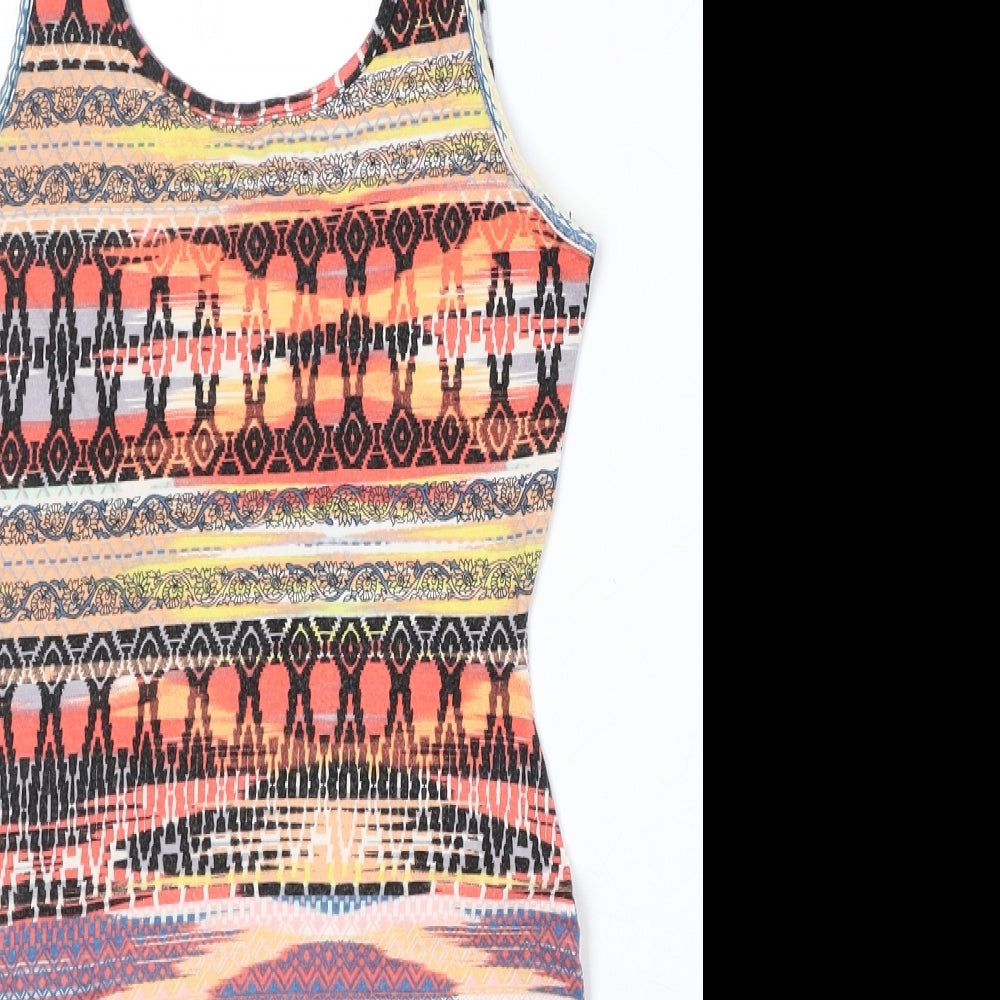 New Look Womens Multicoloured Geometric Viscose Bodycon Size 8 Round Neck Pullover
