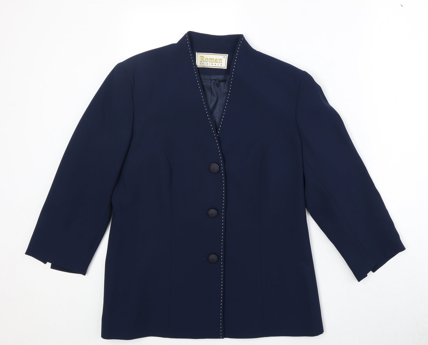 Roman Womens Blue Polyester Jacket Blazer Size 14