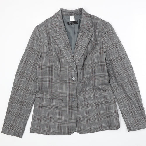 BPC Womens Grey Plaid Polyester Jacket Suit Jacket Size 14