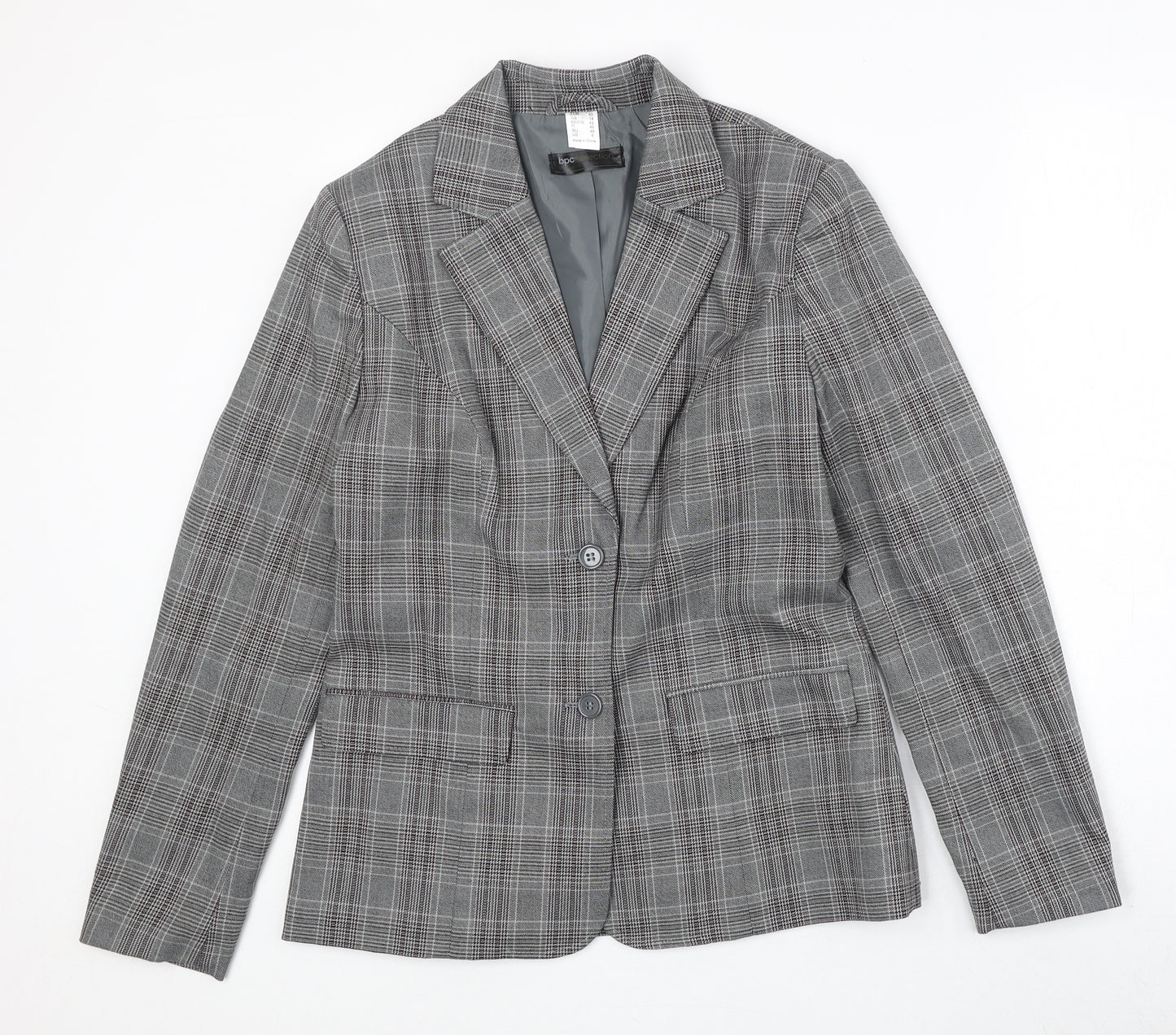 BPC Womens Grey Plaid Polyester Jacket Suit Jacket Size 14