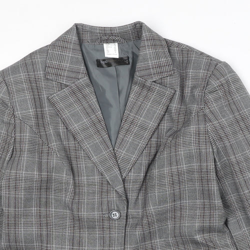 BPC Womens Grey Plaid Polyester Jacket Suit Jacket Size 14
