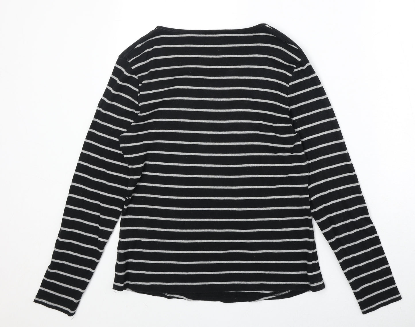Arista Womens Black Striped Cotton Basic Blouse Size 14 Round Neck