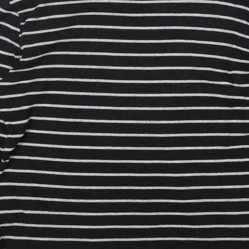 Arista Womens Black Striped Cotton Basic Blouse Size 14 Round Neck