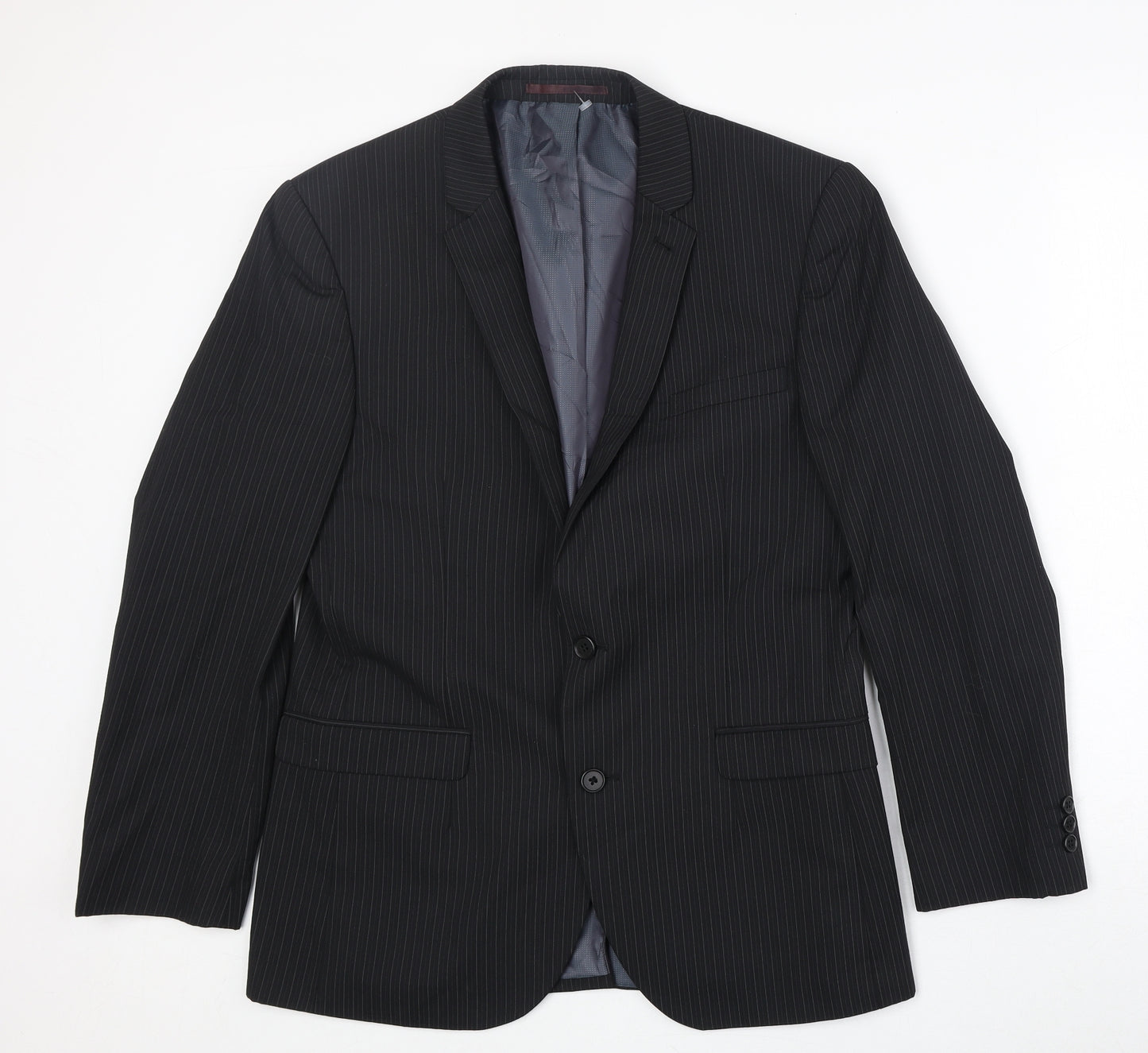 NEXT Mens Black Striped Wool Jacket Suit Jacket Size 38 Regular