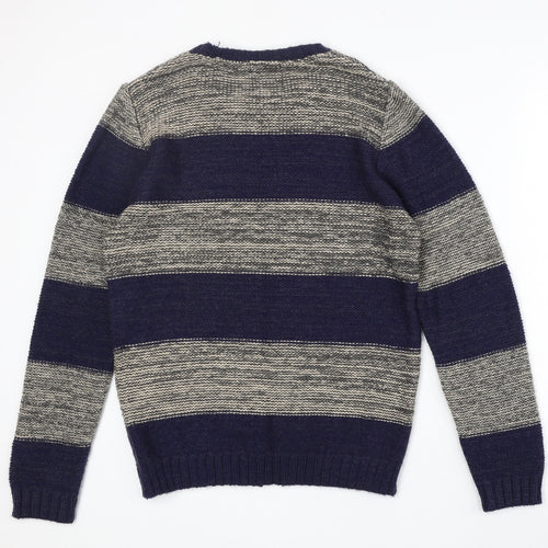 ASOS Mens Blue Round Neck Striped Acrylic Pullover Jumper Size S Long Sleeve