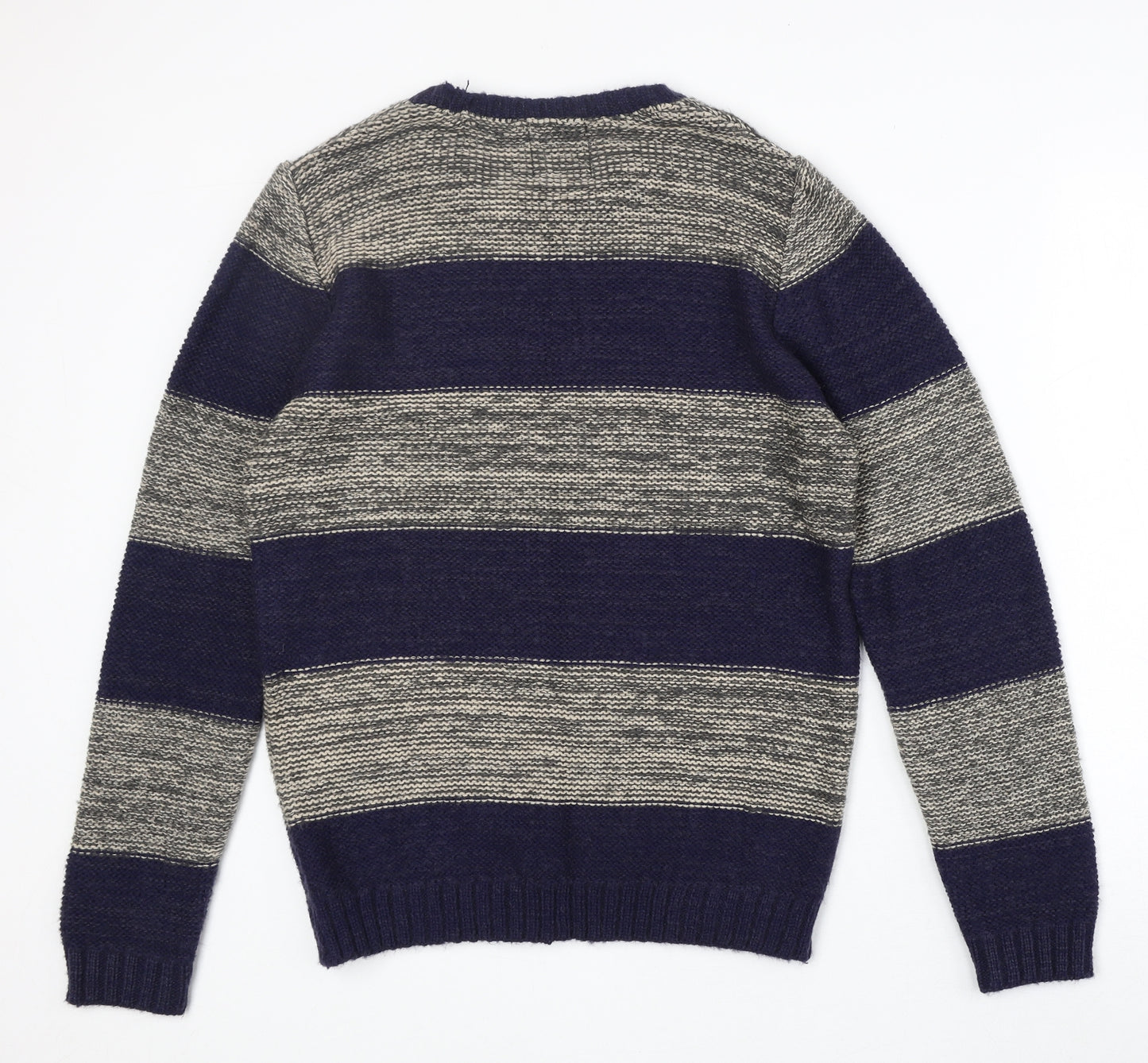 ASOS Mens Blue Round Neck Striped Acrylic Pullover Jumper Size S Long Sleeve