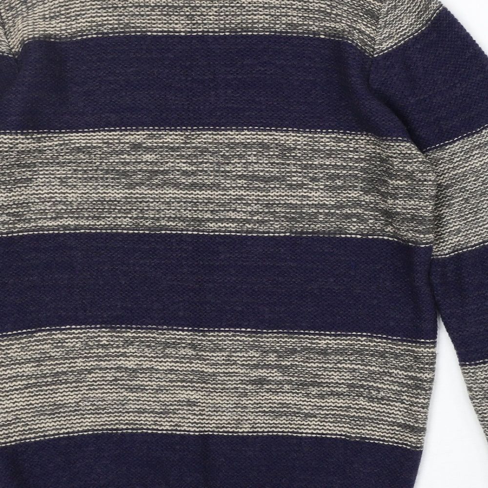ASOS Mens Blue Round Neck Striped Acrylic Pullover Jumper Size S Long Sleeve