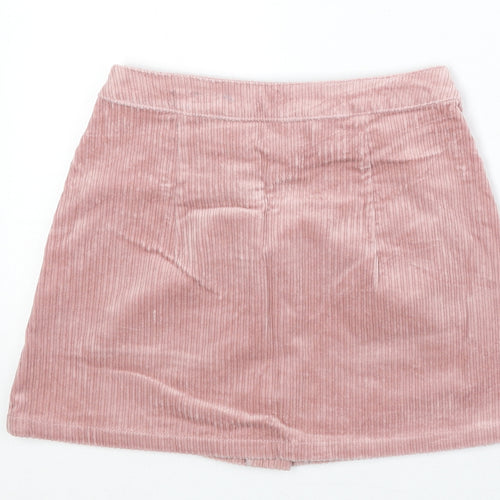 Bershka Womens Pink Cotton Mini Skirt Size S Button