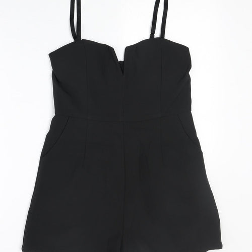 Vera & Lucy Womens Black Polyester Playsuit One-Piece Size M Zip