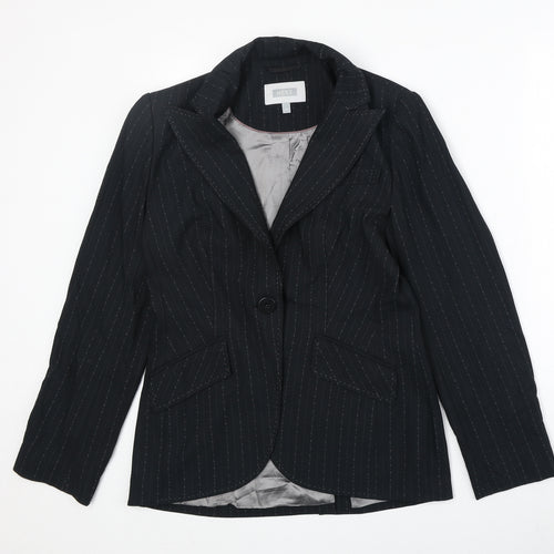 NEXT Womens Black Pinstripe Polyester Jacket Suit Jacket Size 10