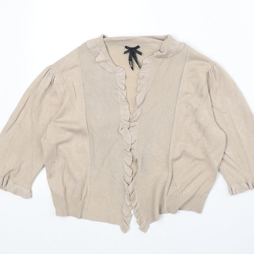 Text Womens Beige Round Neck Viscose Cardigan Jumper Size M
