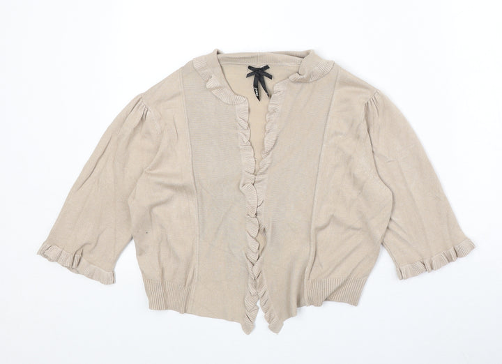 Text Womens Beige Round Neck Viscose Cardigan Jumper Size M
