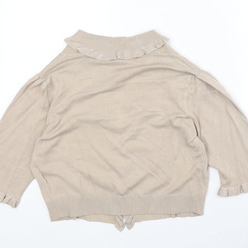 Text Womens Beige Round Neck Viscose Cardigan Jumper Size M