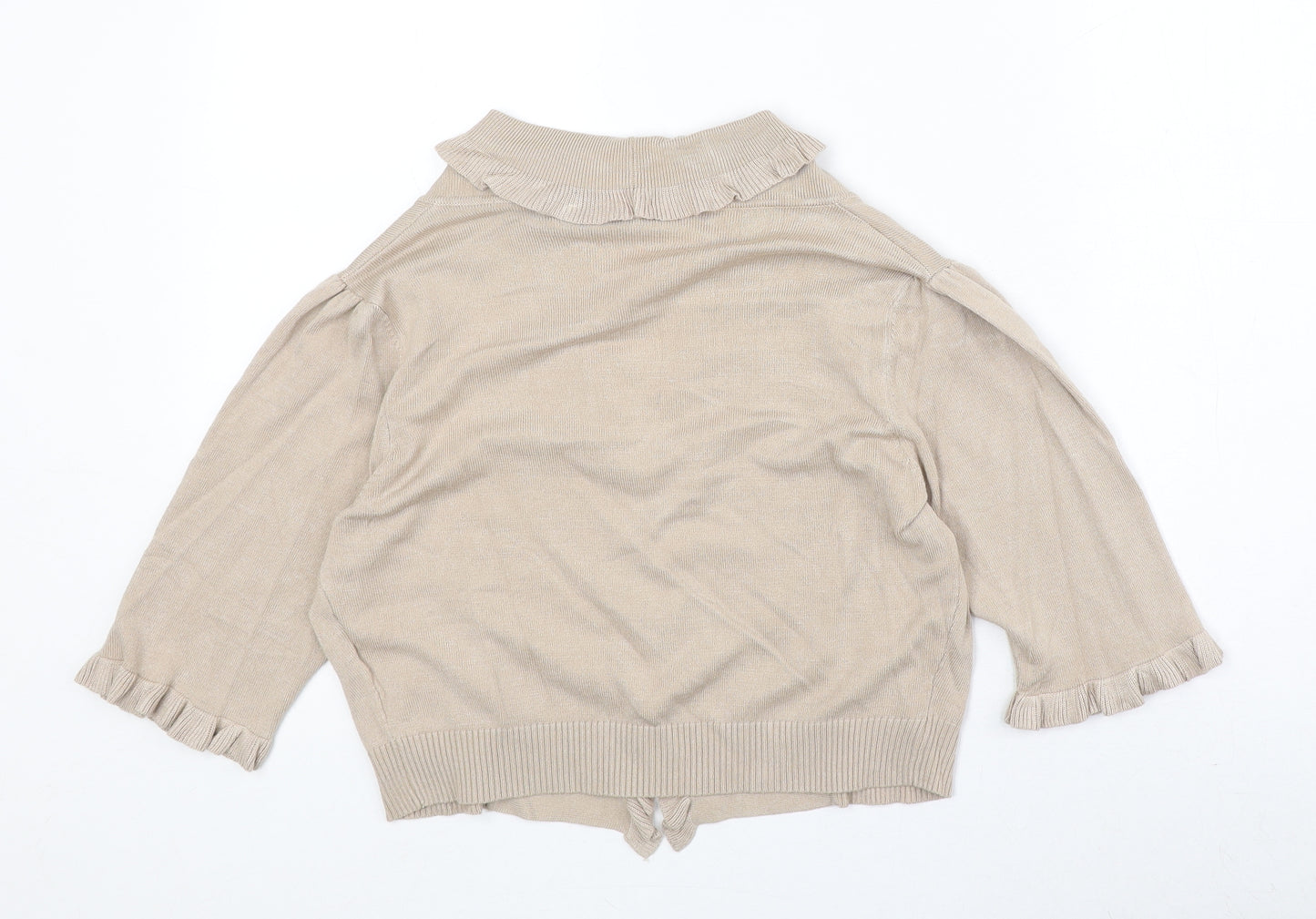Text Womens Beige Round Neck Viscose Cardigan Jumper Size M