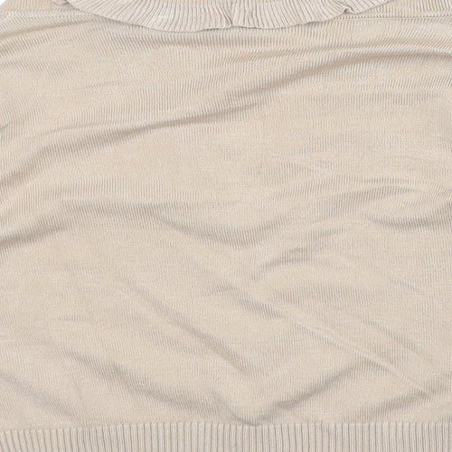 Text Womens Beige Round Neck Viscose Cardigan Jumper Size M