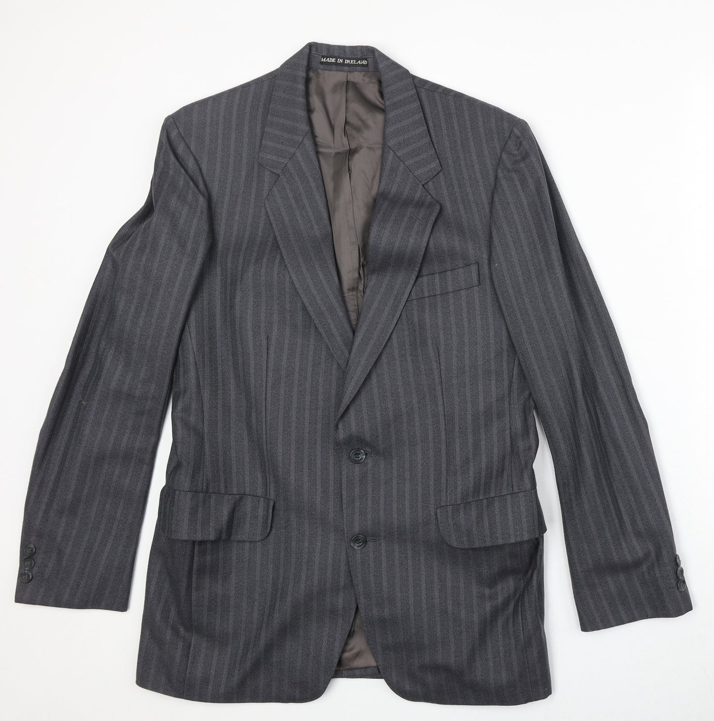 Dunn & Co Mens Grey Striped Wool Jacket Suit Jacket Size 38 Regular