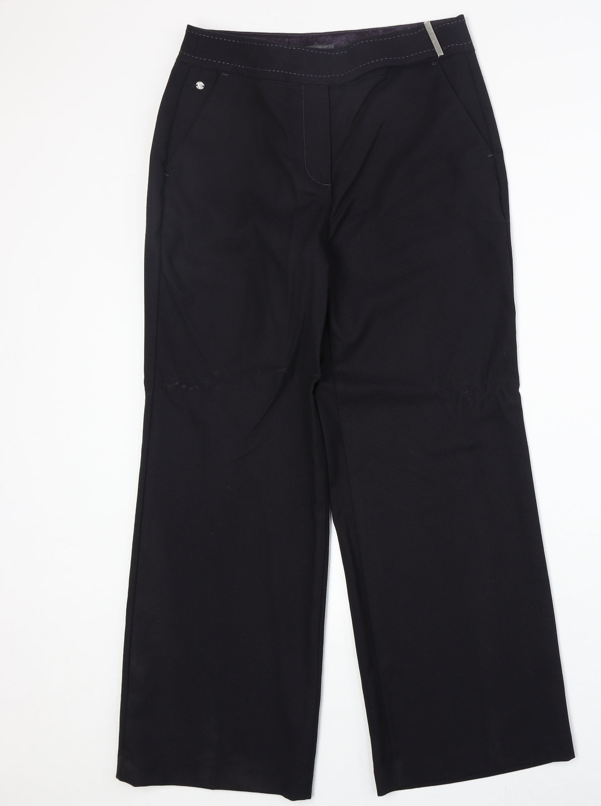 Marks and Spencer Womens Black Polyester Dress Pants Trousers Size 10 Regular Zip - Contrast Stitching