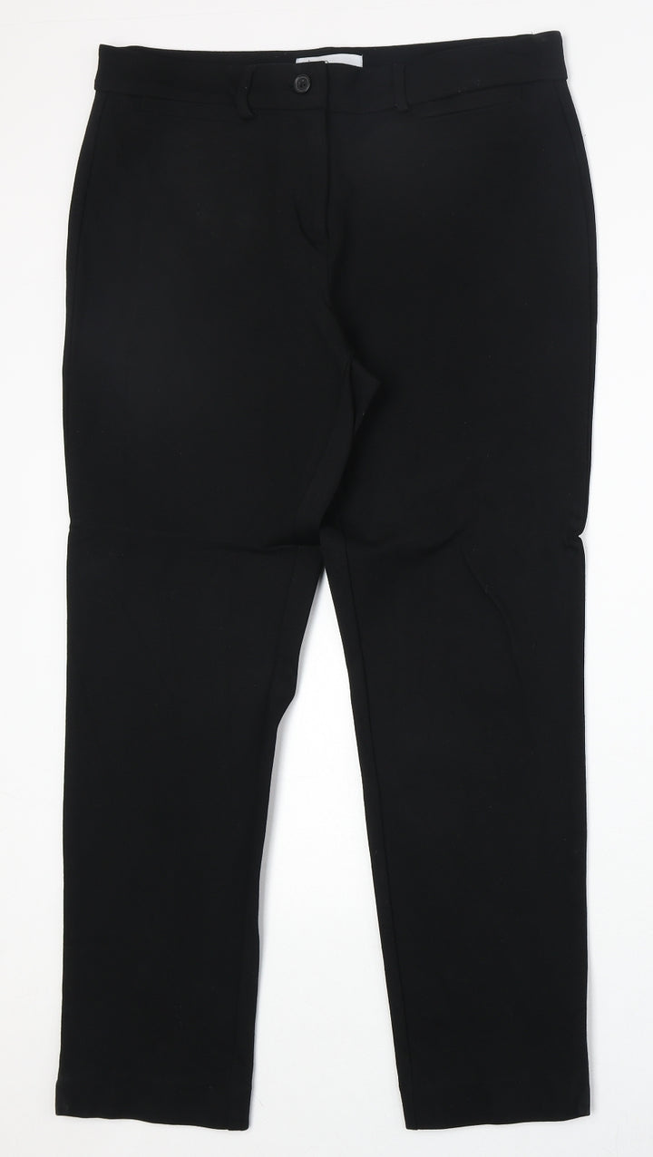 Cleo Womens Black Viscose Chino Trousers Size 12 Regular Zip