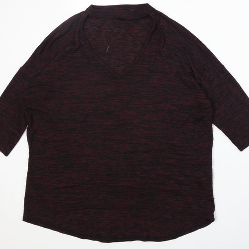 New Look Womens Purple V-Neck Polyester Pullover Jumper Size M