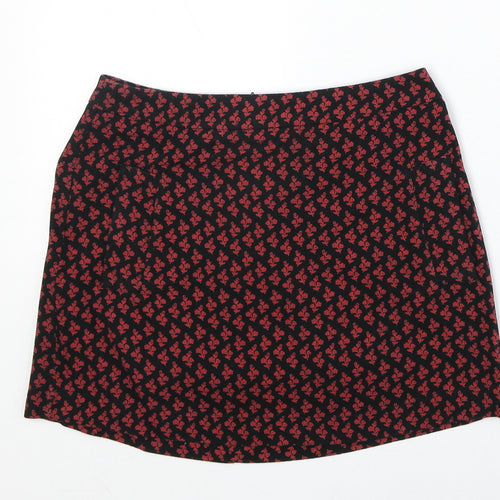 Cooperative Womens Black Floral Cotton Mini Skirt Size XS Zip
