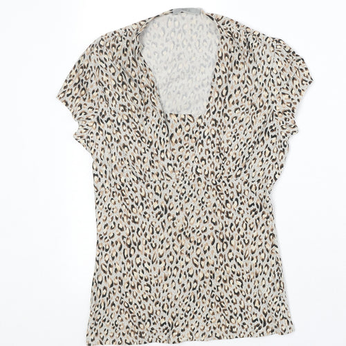 Marks and Spencer Womens Beige Geometric Polyester Basic Blouse Size 12 Round Neck