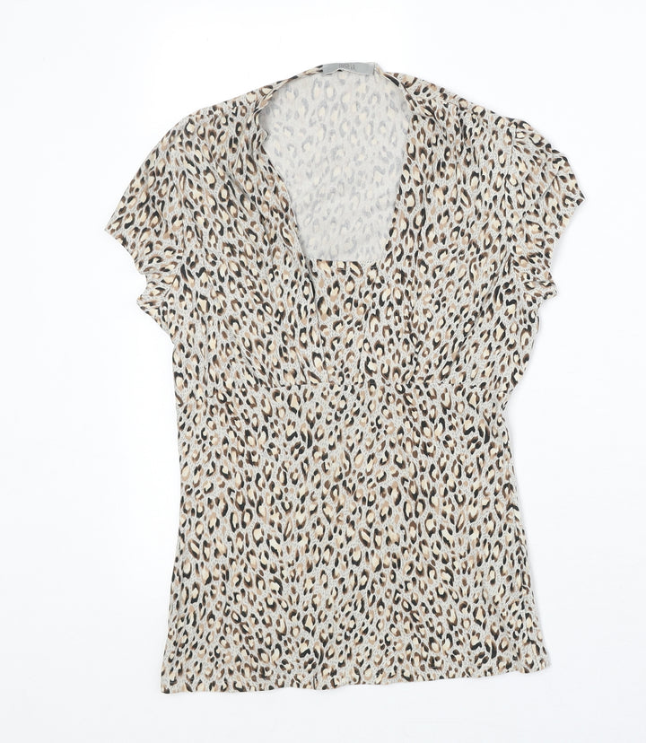 Marks and Spencer Womens Beige Geometric Polyester Basic Blouse Size 12 Round Neck
